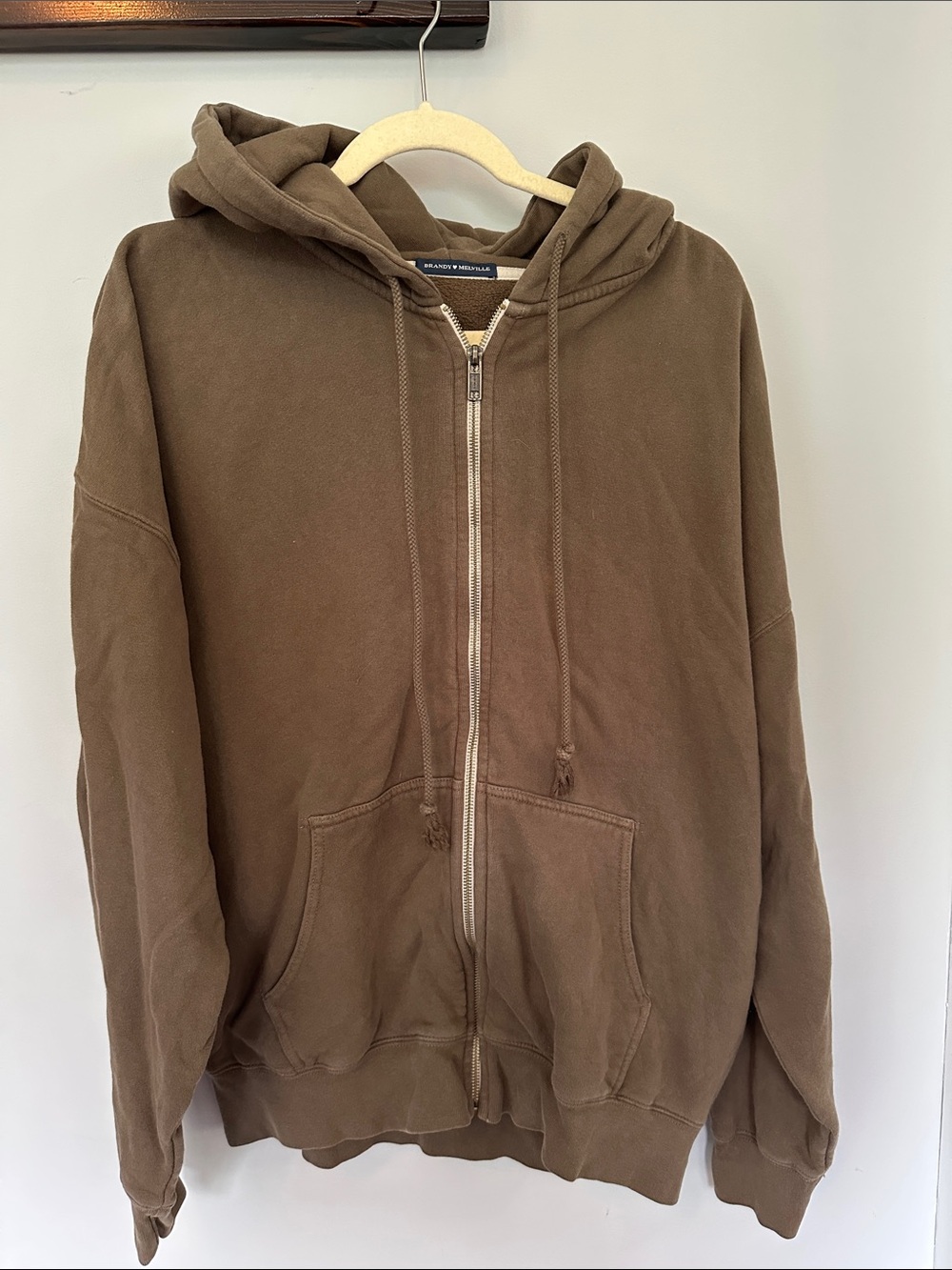 Brandy Melville oversized zip hoodie Greenish brown